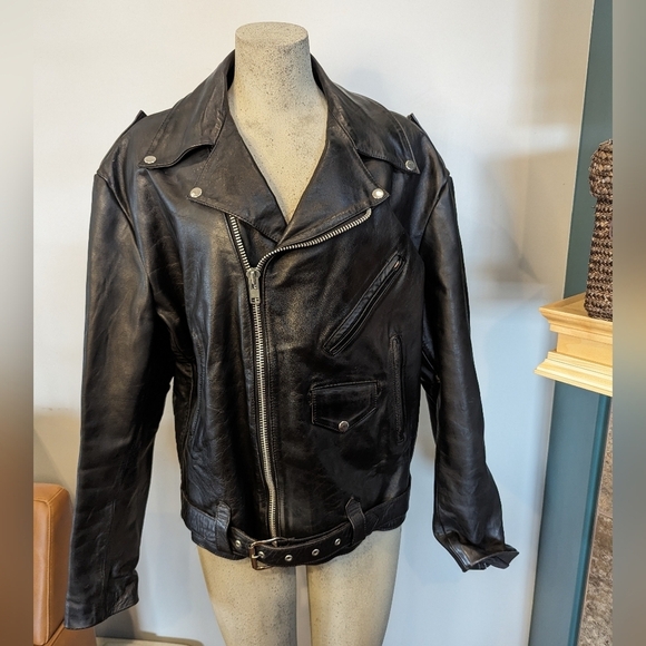 Vintage 1980's Heavy Genuine Leather Motorcycle Jacket, Size 46  L/XL - Picture 5 of 17